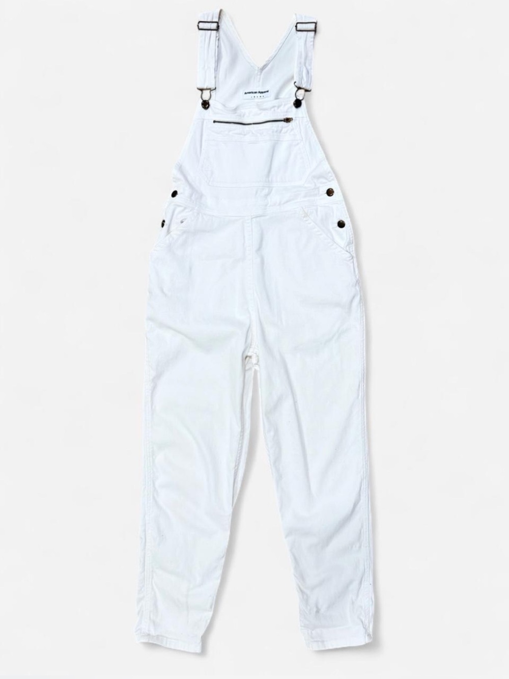 American Apparel White Overalls with Front Zip Pocket and Straight Leg Size SM